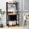 Brown Multi-functional Wine Bar Rack with 4 Tier Storage Shelves and Power Outlets